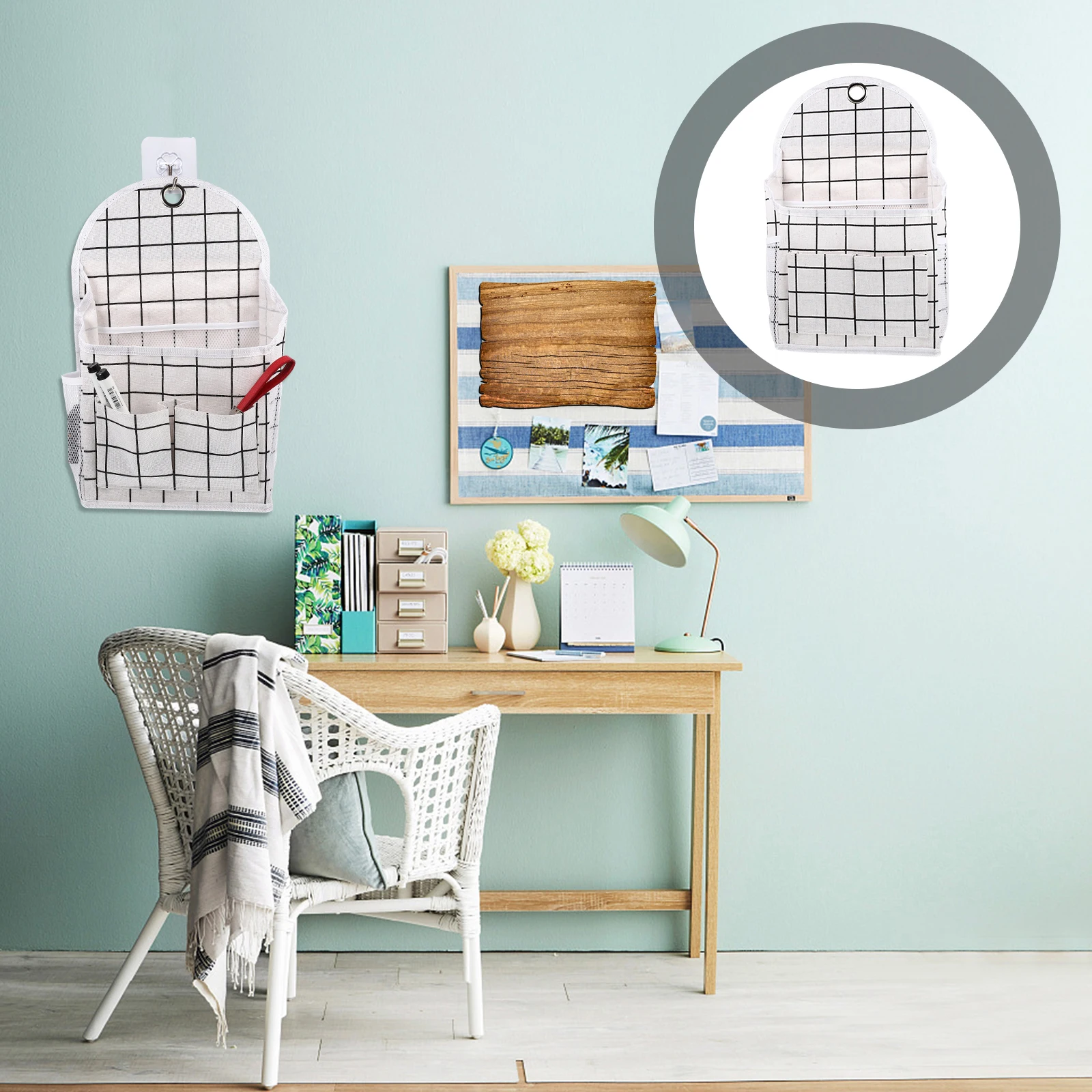 

Linen Bedside Storage Bag White Cotton Mattress Organizer Hanging Pocket Dormitory Wall Storage Multipurpose Pouch Home