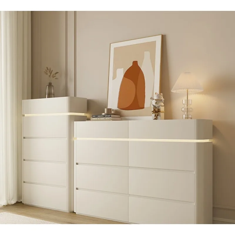 

Комод из цельного дерева, современный простой кремовый стиль, маленькая квартира, гостиная, боковой шкаф для телевизора, прикроватная тумбочка, ультратонкий сундук для спальни