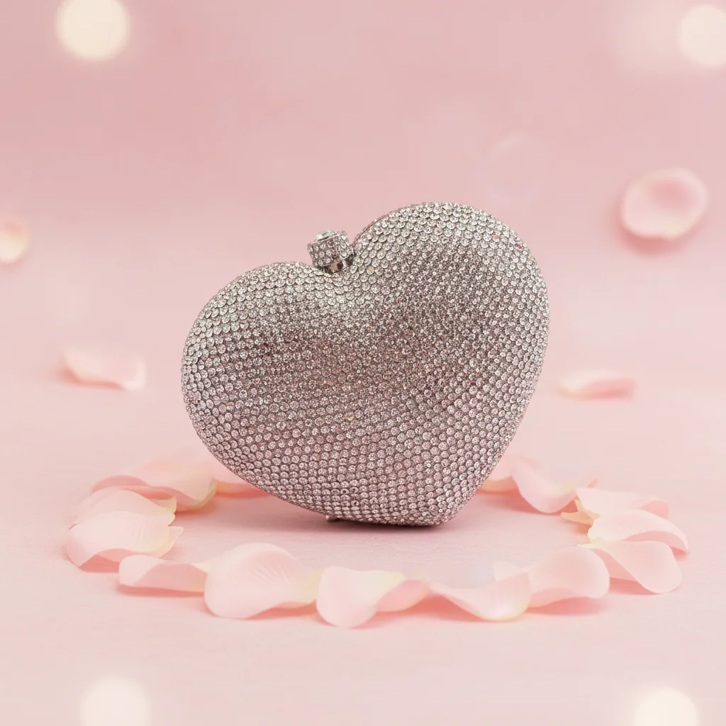 High Stand Crystal Bag Heart-shaped Diamond Evening Clutch Bag Women Luxurious Slow-diamond Banquet Dress Dinner Bag Alloy 14 cm view 2