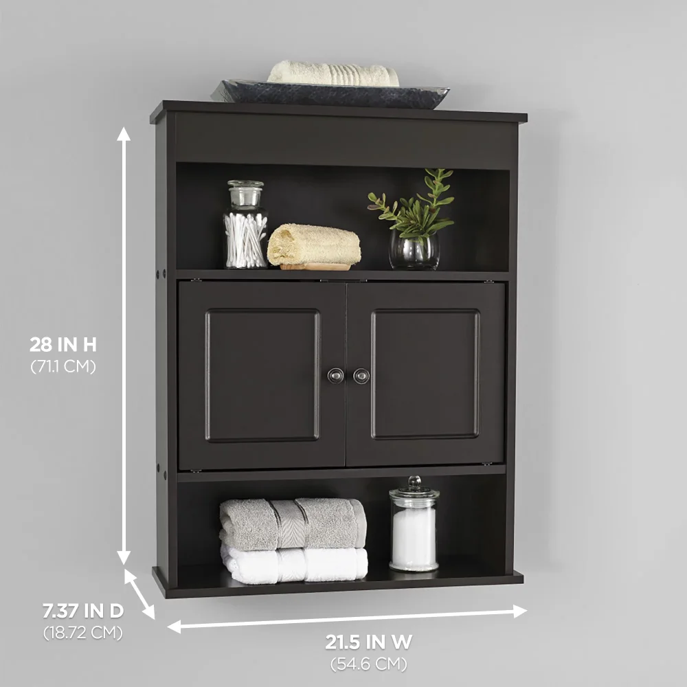 Mainstays Bathroom Wall Mounted Storage Cabinet with 2 Shelves, Espresso 2023