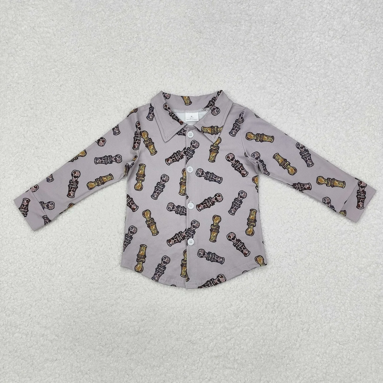 Wholesale Toddler Spring Fall Clothing Baby Boy Long Sleeves Camo Buttons Grey T-shirts Tee Children Kids Shirt