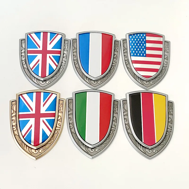 3D Metal Car Sticker Italy France Germany England America Flag Emblem Badge Decals For Audi Honda Opel Lada Toyota Chevrolet