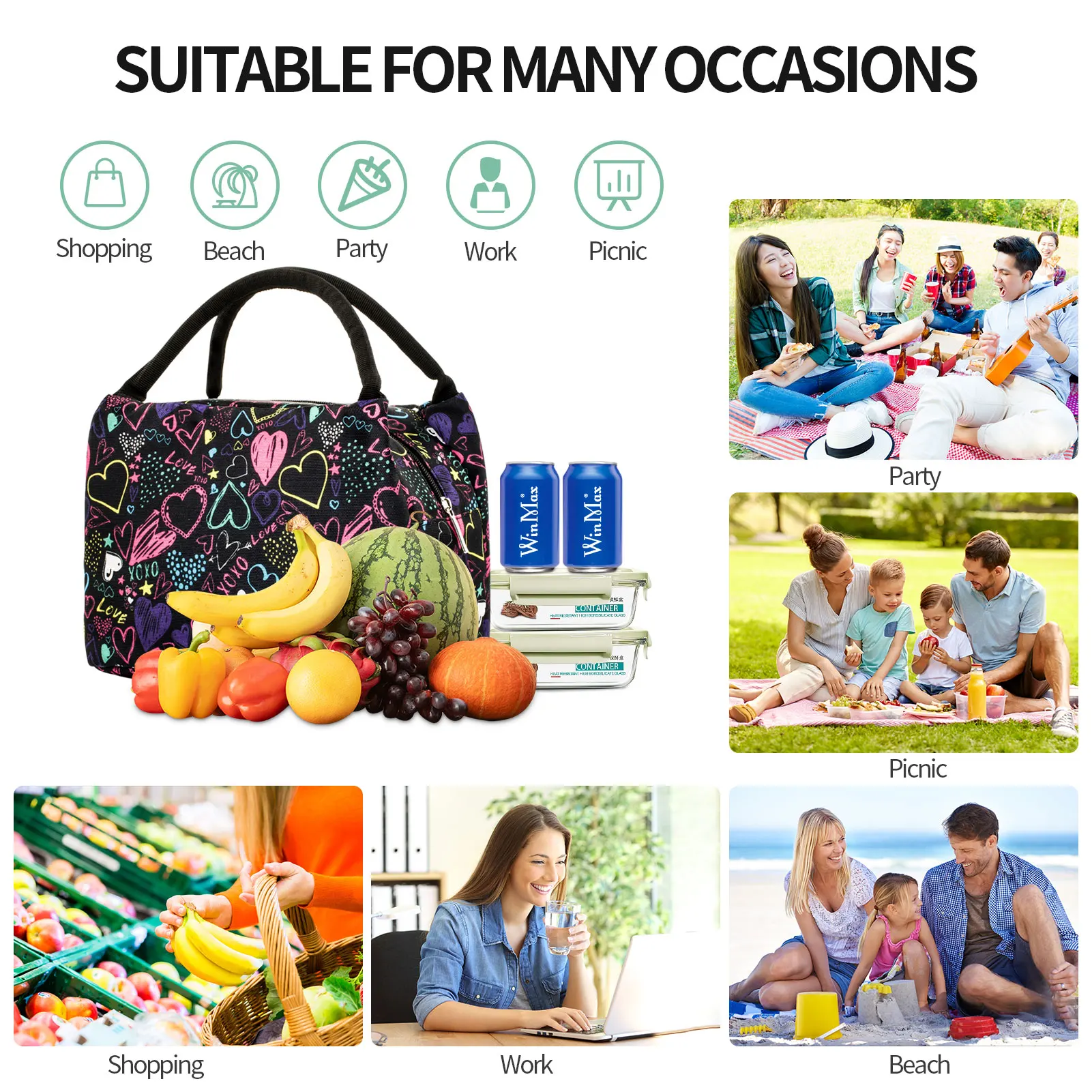 Insulated Lunch Bag for Women ,Thermal Cooler Bag, Small Lunch Box, Perfect Food Work Bag (Female Bags)