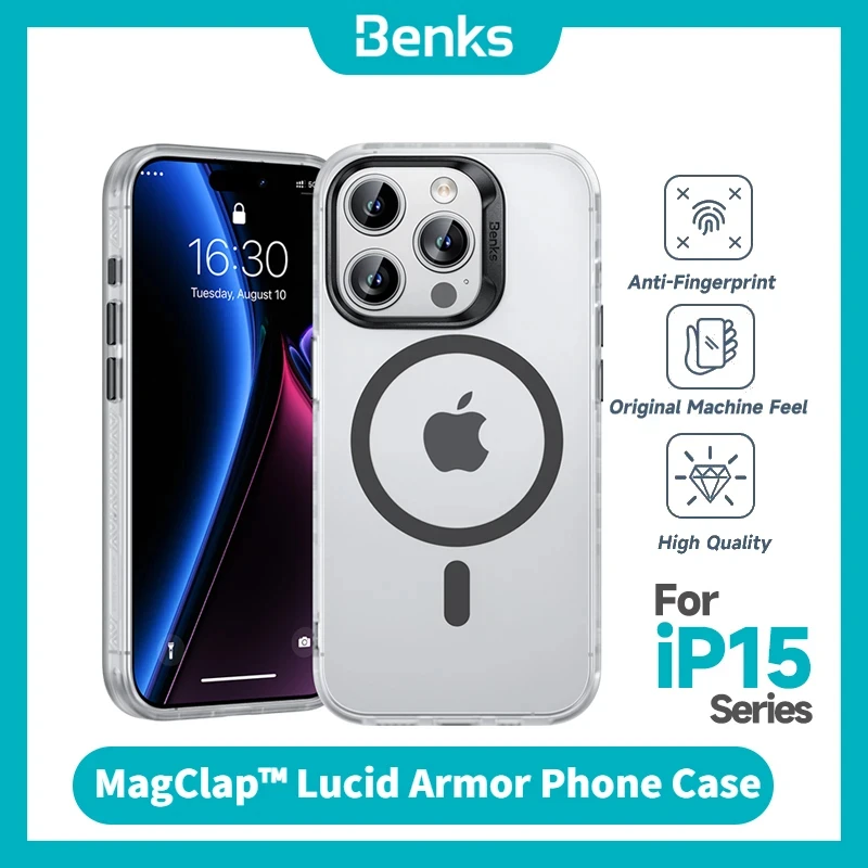 Benks MagClap™ Lucid Armor Phone Case for iPhone 15 Pro Max Anti-fingerprint Protective Case Supports Wireless Charging