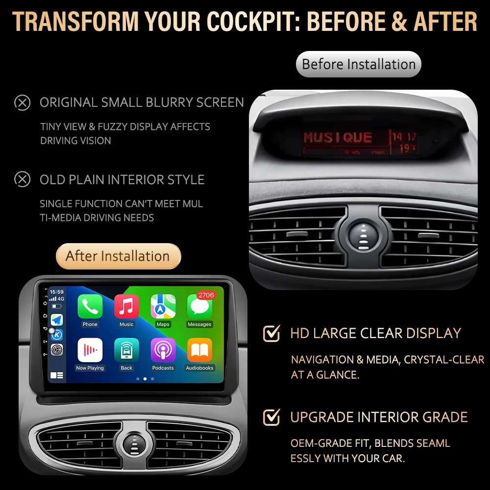 Car Radio For Renault Clio 3 2005-2014 Wireless CarPlay Android Auto 4G Multimedia Player Navigation GPS WIFI Autoradio