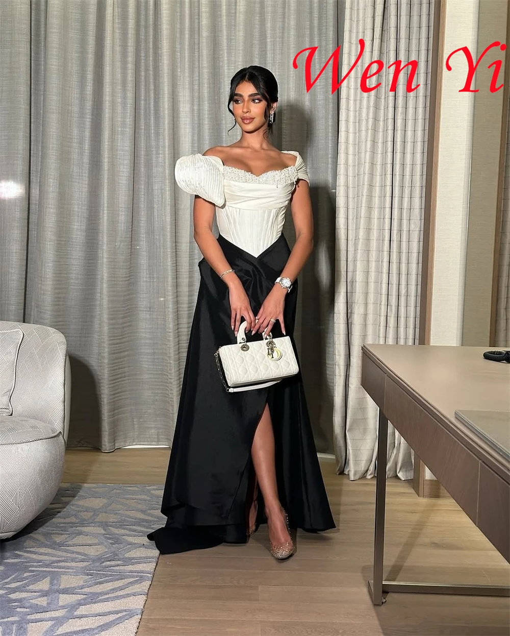 

Customized Soft Black Satin Evening Dress Fashion Off the Shoulder Sleeveless Party Gowns Exquisite Special Occasion Gowns