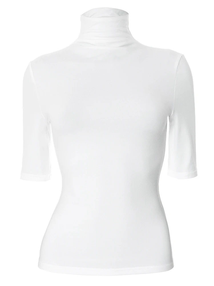 Damen Rollkragenpullover mit Halben Ärmeln, Figurbetontes Strick-Oberteil, Einfarbig, Dehnbar, Basis-Layering-Shirt für Büro und Alltag – Detail 18