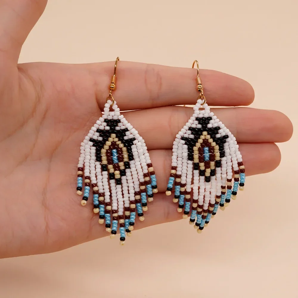 

ZGMXR серьги из рисовых бусин, геометрический дизайн, кисточка, универсальное ручное вязание, богемный сплав, модные женские простые серьги из бисера