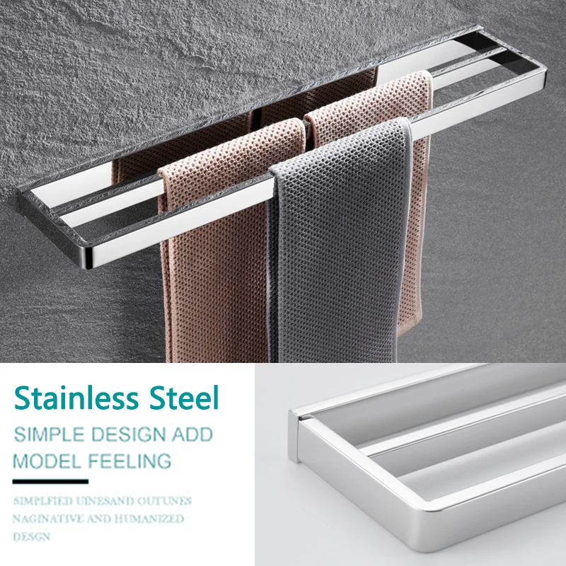 Stainless Steel Bathroom Hardware Chrome Polished Single Layer Towel Rack Bathroom Accessories Anti-rust Towel Shelf