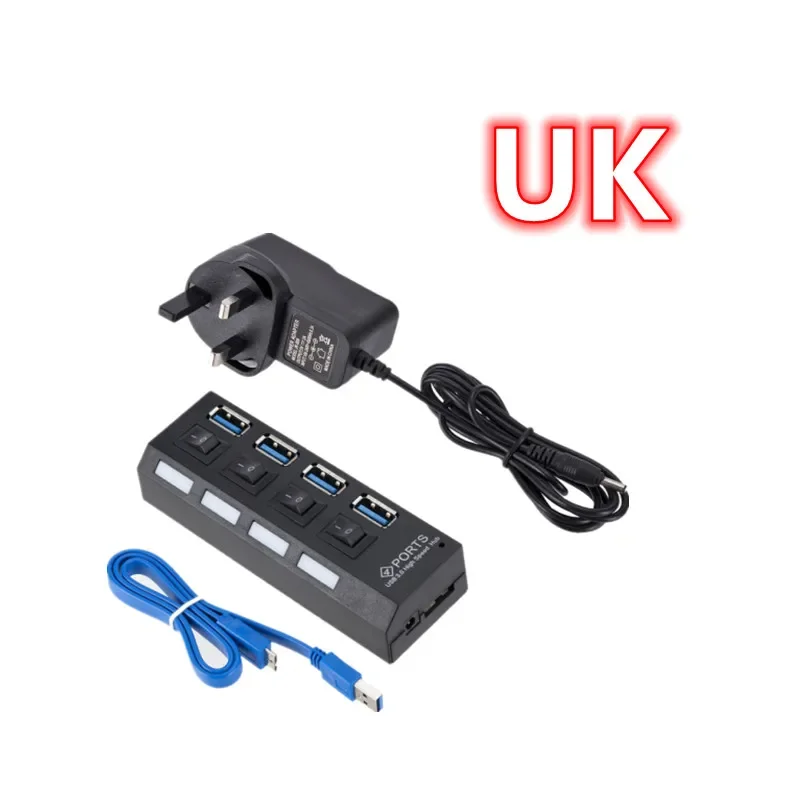 GRWIBEOU Hochgeschwindigkeits-USB-HUB 3.0 5Gbps USB 3.0 4-Port-HUB Neuester Kompakter Leichter Tragbarer Adapter-Hub mit Stromversorgung