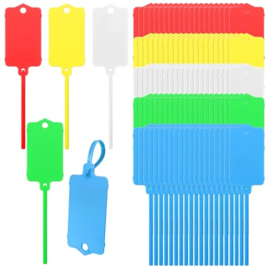 

100 PCS Plastic Shipping Tags, 1.46" x 2.48", Waterproof Labels Writable Hanging Tag with Sealing Strap, Shipping Cable Tie Lab