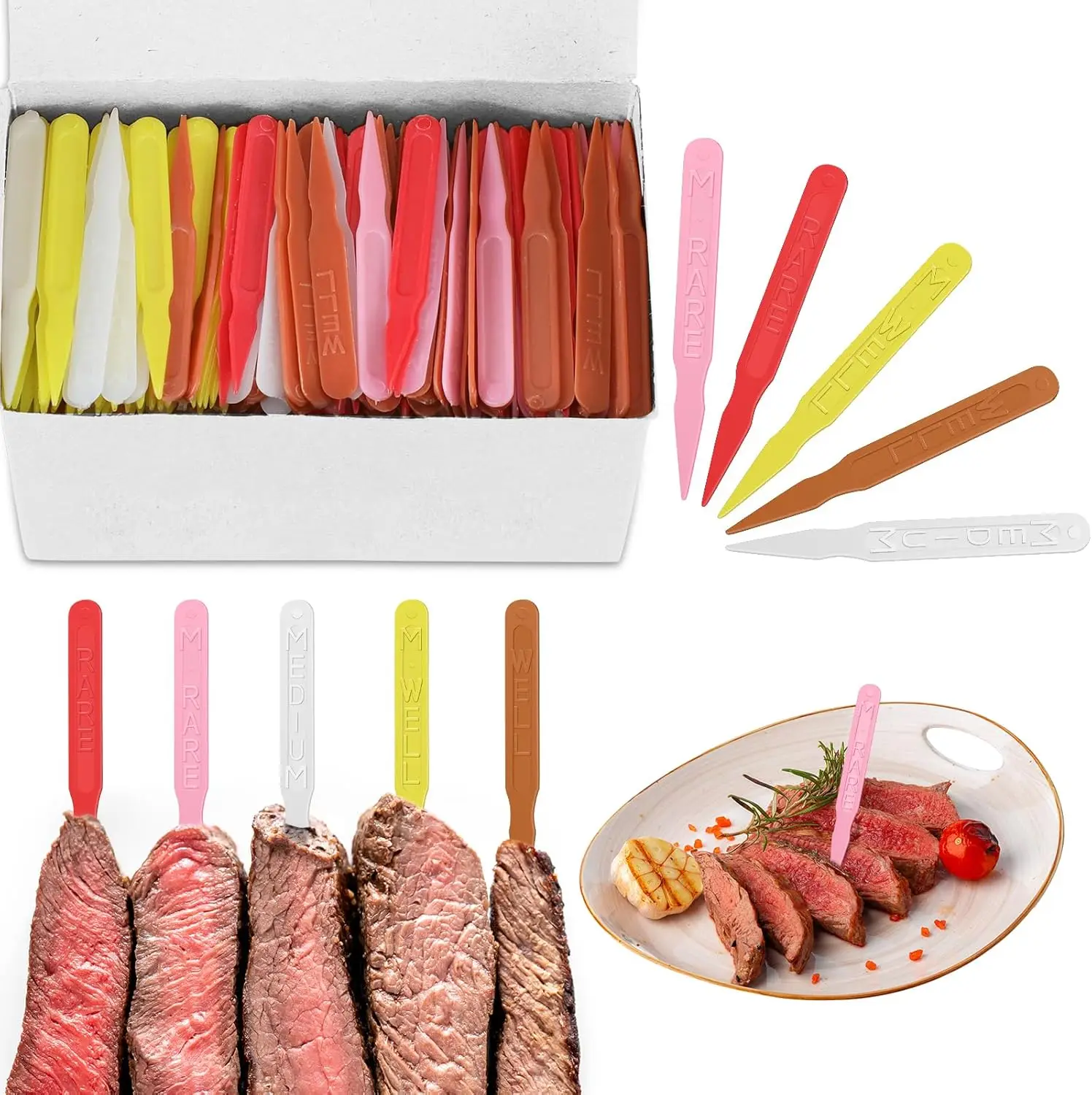 

500 Pcs 3 Inch Steak Markers, Colorful Plastic Meat Doneness Picks for BBQ, Parties, Picnic
