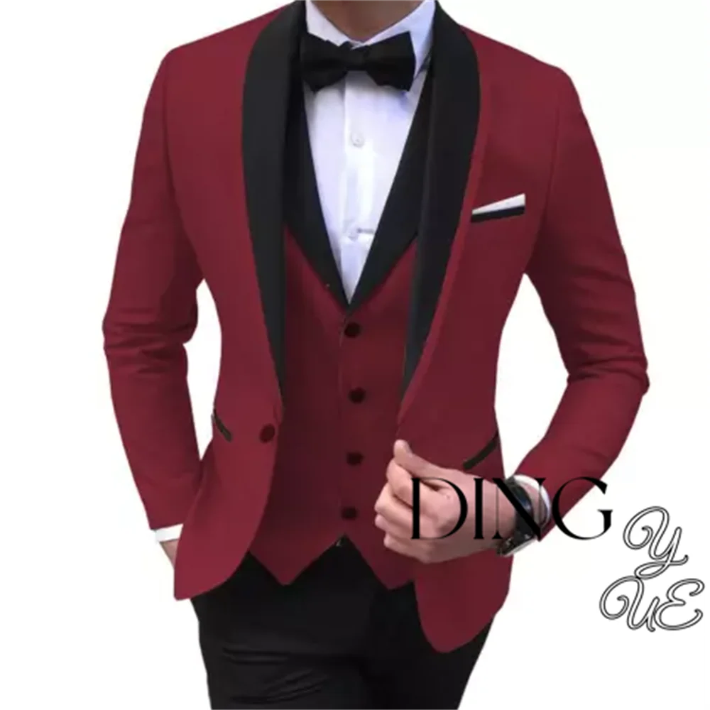 Wedding Suits For Men Custom Made Formal Suit Men One Button Men\'s 3 Pieces Tuxedos terno (Jacket+Pants+Vest) trajes para hombre