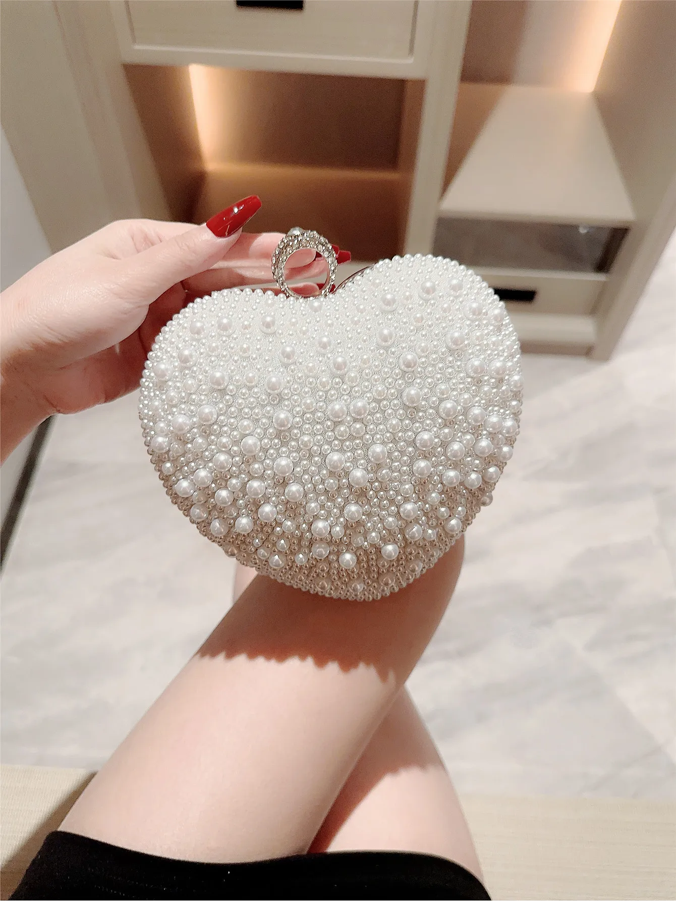 New Pearl Evening Bag Love Clutch Chain Bag Matching Cheongsam Evening Party Bag Banquet Bag Wedding Dress Bag