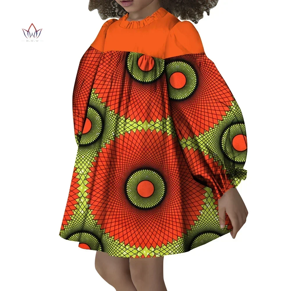 

BintaRealWax Dashiki Puff Sleeves Girl Dresses Cute Splicing Style Dress Bazin Riche Sweet African Traditional Clothing WYT667