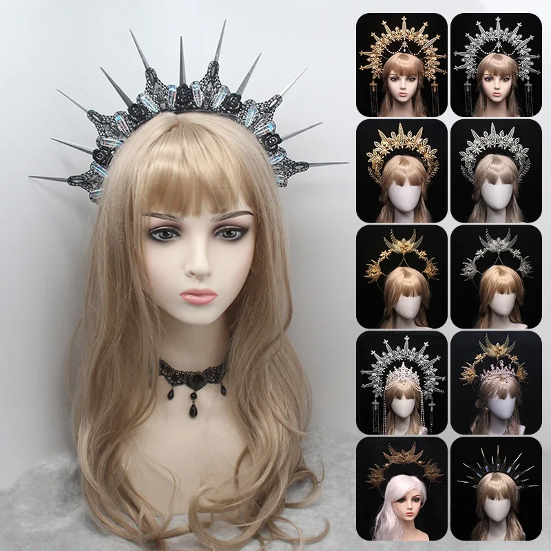 Gothic Headband Lolita Crown Tiaras Headpiece Virgin Mary Headwear Diy Unfinished Baroque Crown Fairy Goddess Hair Accessories