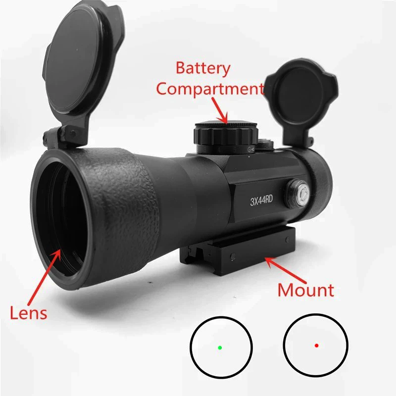 M3 Hunting Rifle Scope for Carbine Shotguns M9 Red Dot Laser Sight Scope Riflescope 3X44 Red Green Illuminated Reticle 11/20Rail