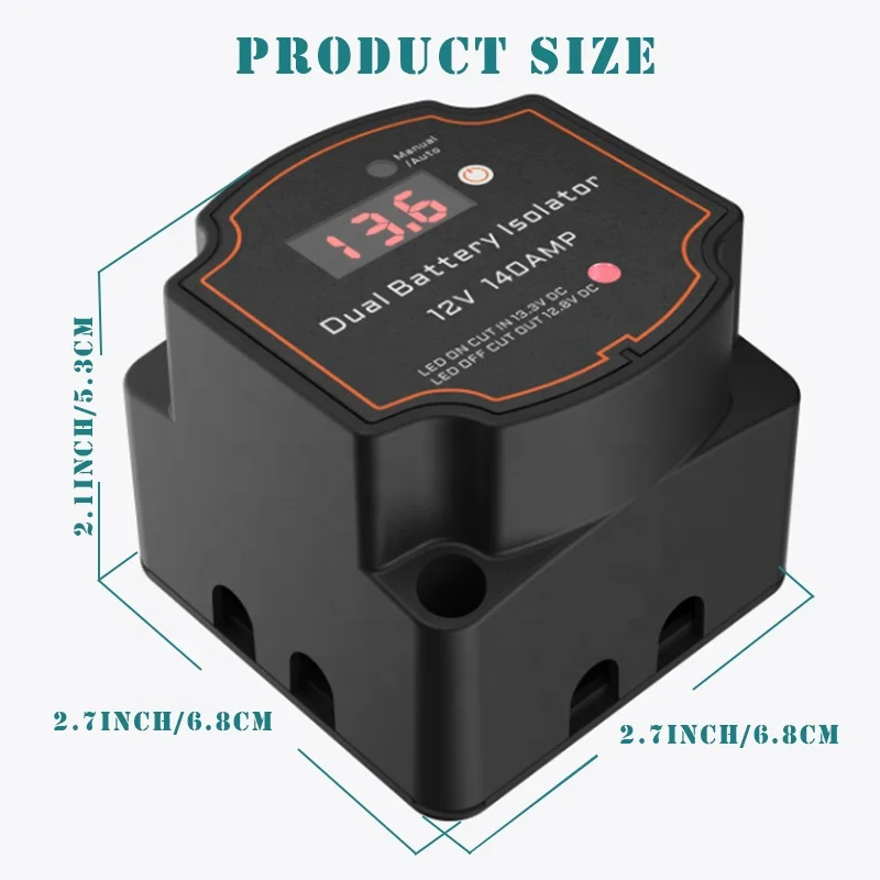 12V 140Amp Smart Dual Battery Isolator Kit Manual/Auto Modes VSR-Voltage Sensitive Relay Switch with LED Screen