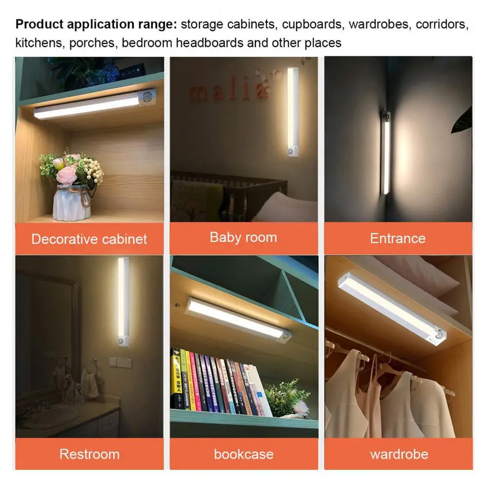 Lampu Sensor gerak hemat energi, lampu kabinet Led Sensor gerakan dapat diisi ulang dengan mode warna dapat disesuaikan untuk lemari