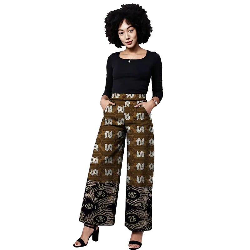 Ankara Outfit Women's Patchwork Trousers Wide Leg Pants African Couture Female Bottoms Party Wear Tailored