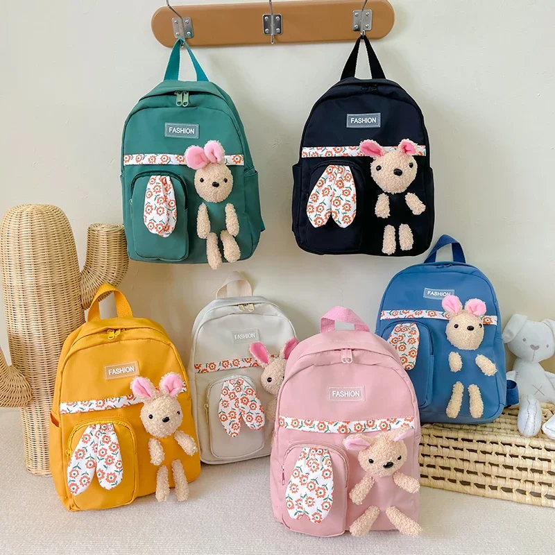 Girls\' Cute Cartoon Rabbit Backpacks Children School Bag Retro Women Mini Fashion Solid Color Small Backpacks Student Backpack