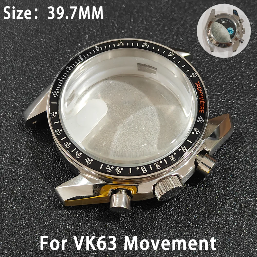 

For VK63 Case Moon Watch Case 39.7MM Moon Pattern Back Chronograph Fit For Speed Watch Master Modified Case Repair Parts