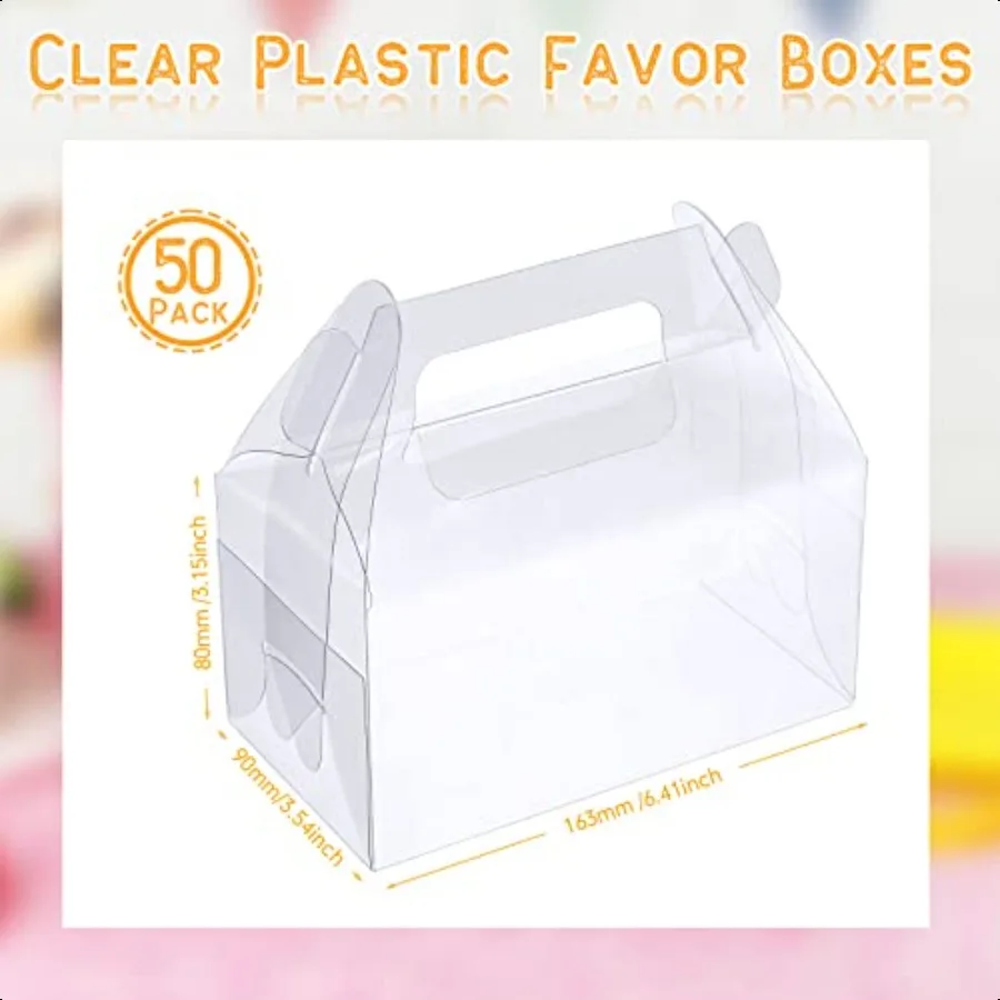 Paquete de 50 cajas de regalo transparentes para panadería, caja de regalo para dulces, cajas de recuerdo de fiesta de plástico para Dert s, cumpleaños, Baby Shower, boda Ho