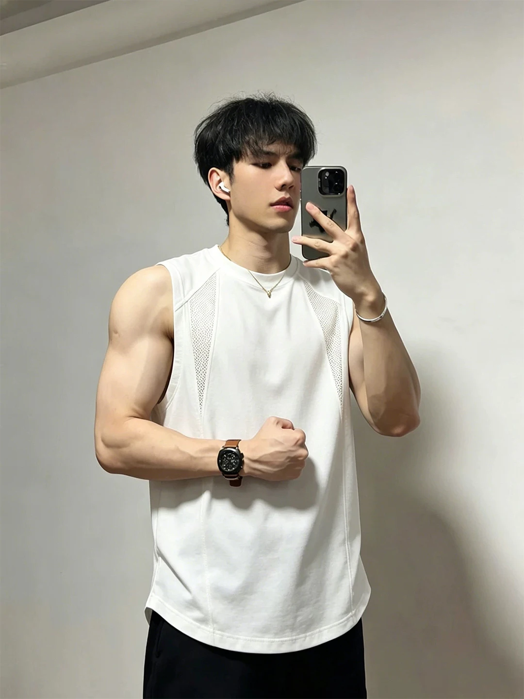 

White Quick-Dry Sports Vest Men's Summer Mesh Breathable Sleeveless American Fitness Training Shoulder Top Youth Fashion