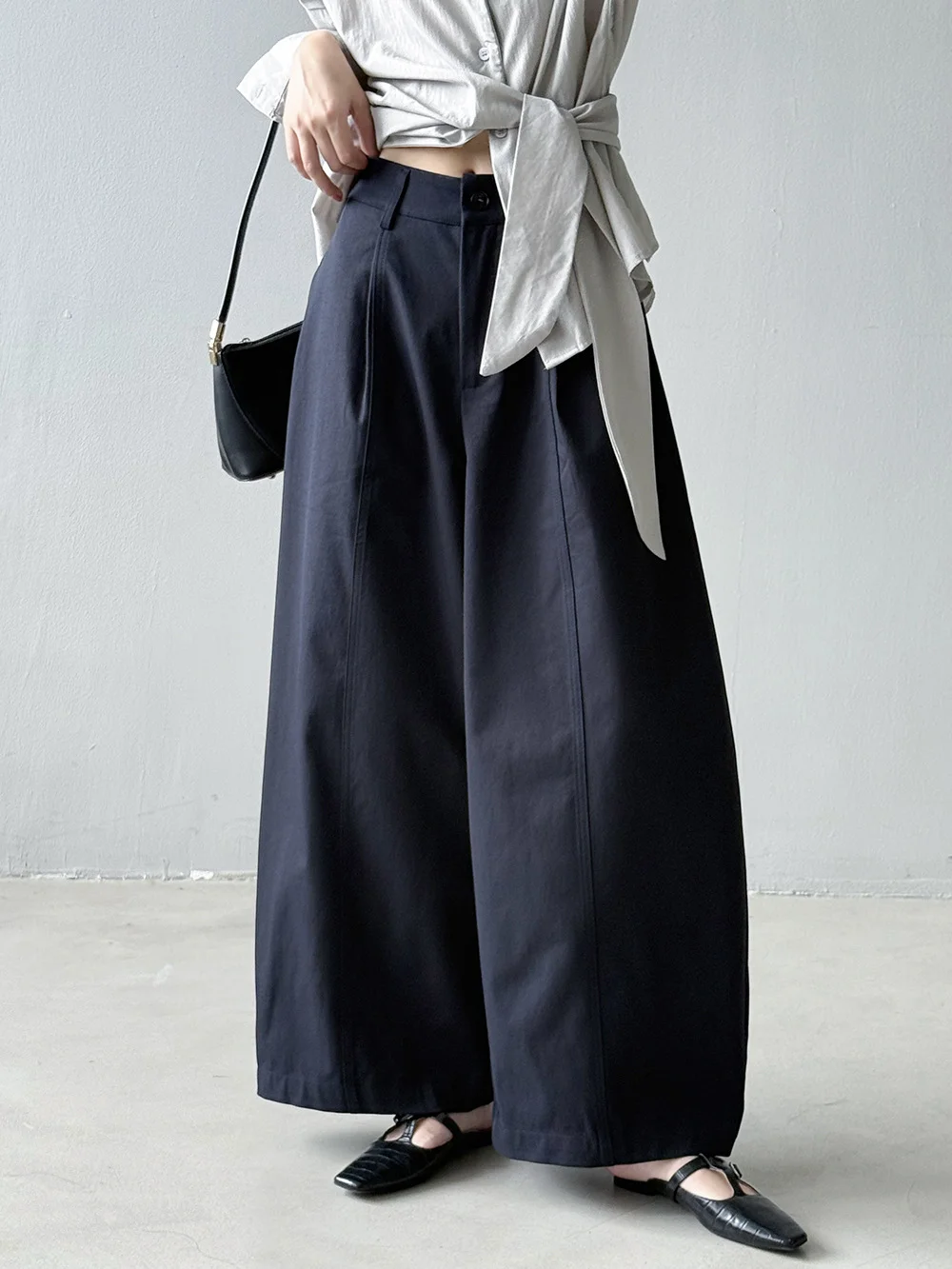 Cintura alta calças de perna larga para mulheres em forma de pêra outono 2025 estilo coreano calças casuais emagrecimento solto ajuste versátil