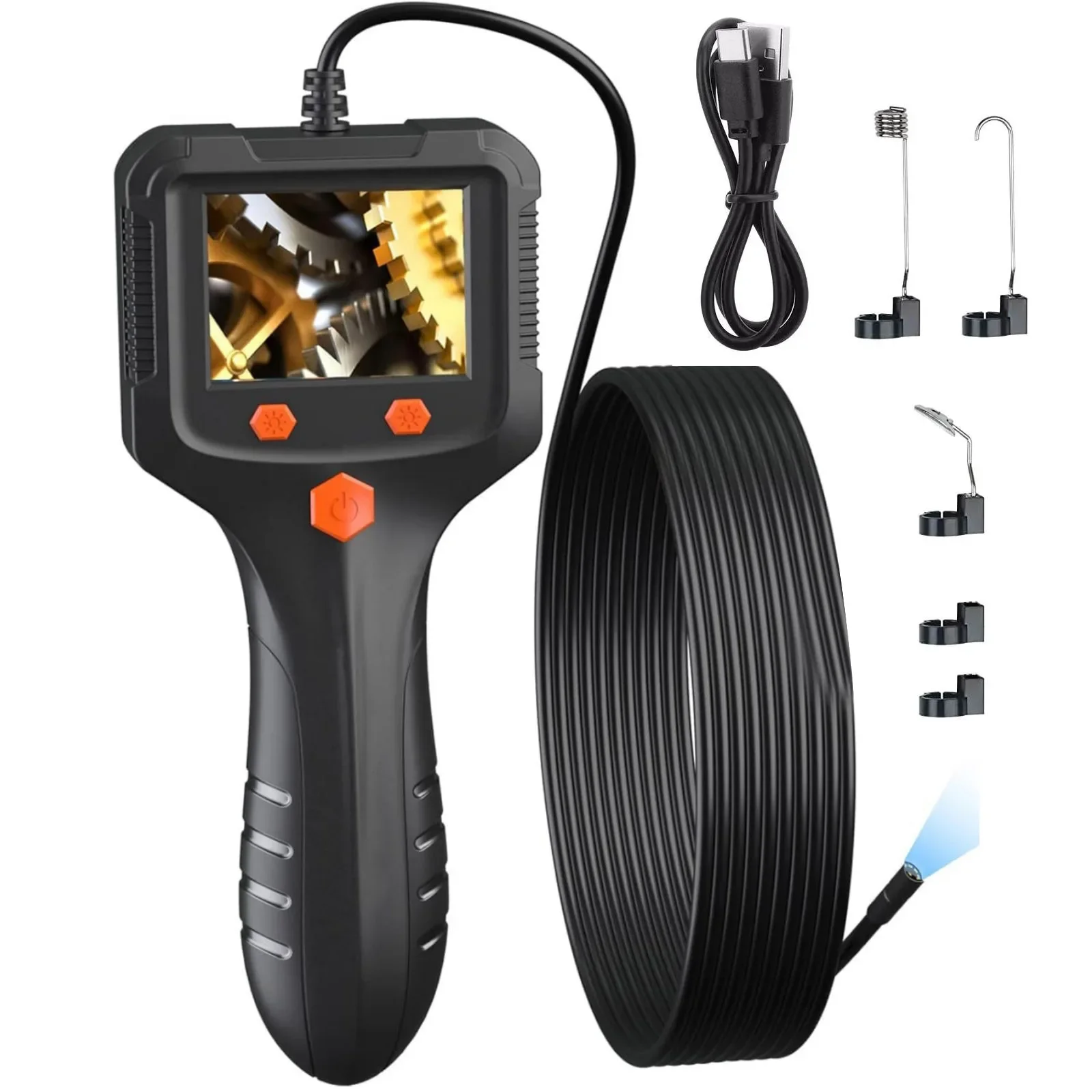 Handheld Industrial Endoscope Camera with 2.4 Inch IPS Screen IP67 HD Inspection Borescope 6 Adjustble LED for Auto Repair