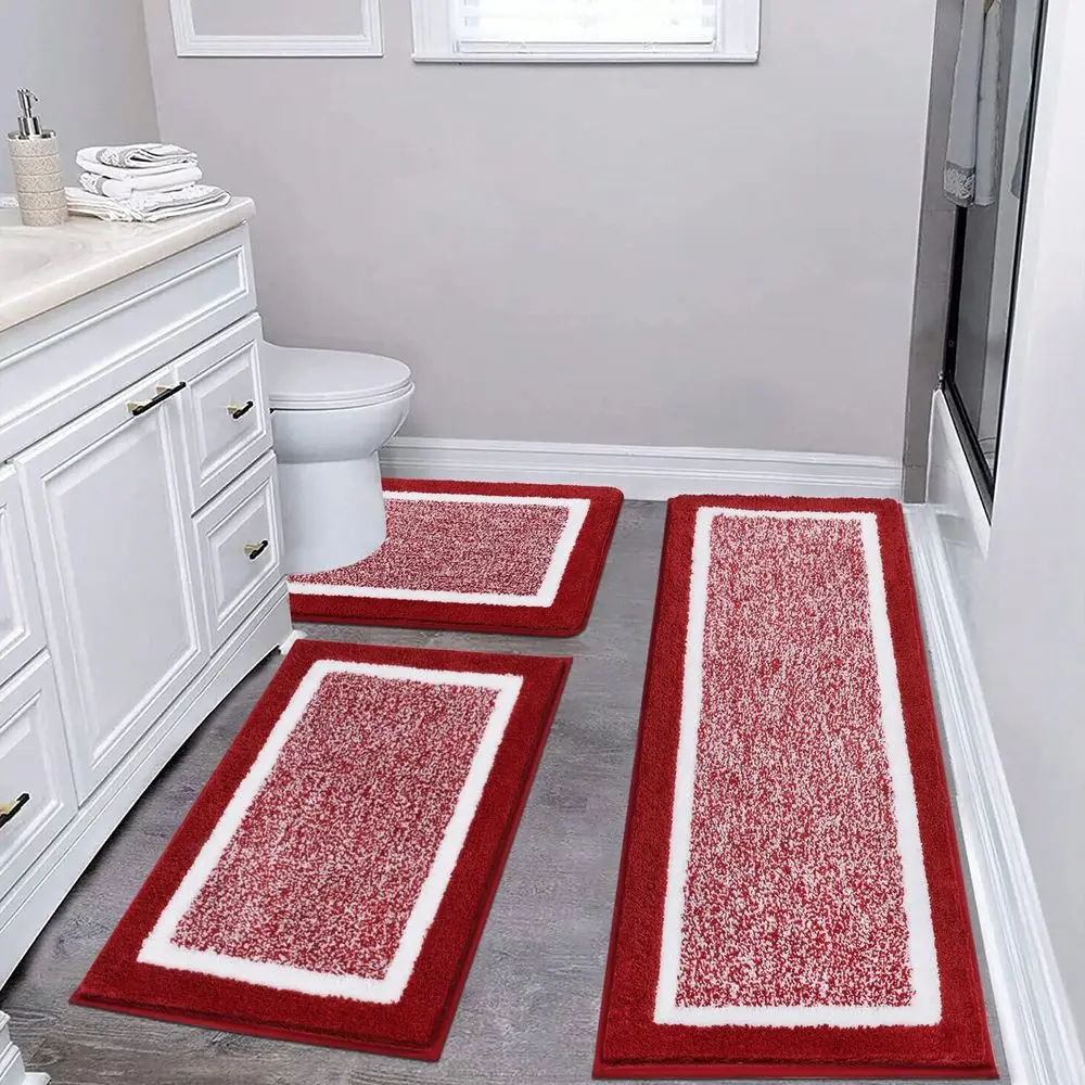 

Bathroom Rug Mat Set 3 Pieces, Microfiber Shaggy Bath Set, NonSlip Ultra Soft Carpet Mats, Absorbent With UShaped Toilet For Bat