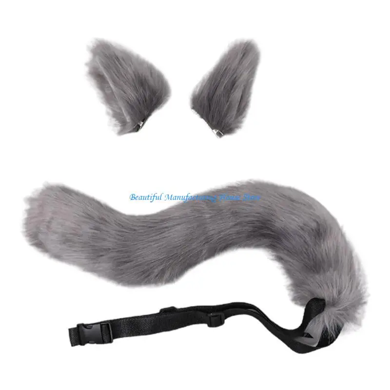 

E56A 3 Pcs Wolf Tail and Clip Ears Fancy Party Costume Accessories for Kid Adult
