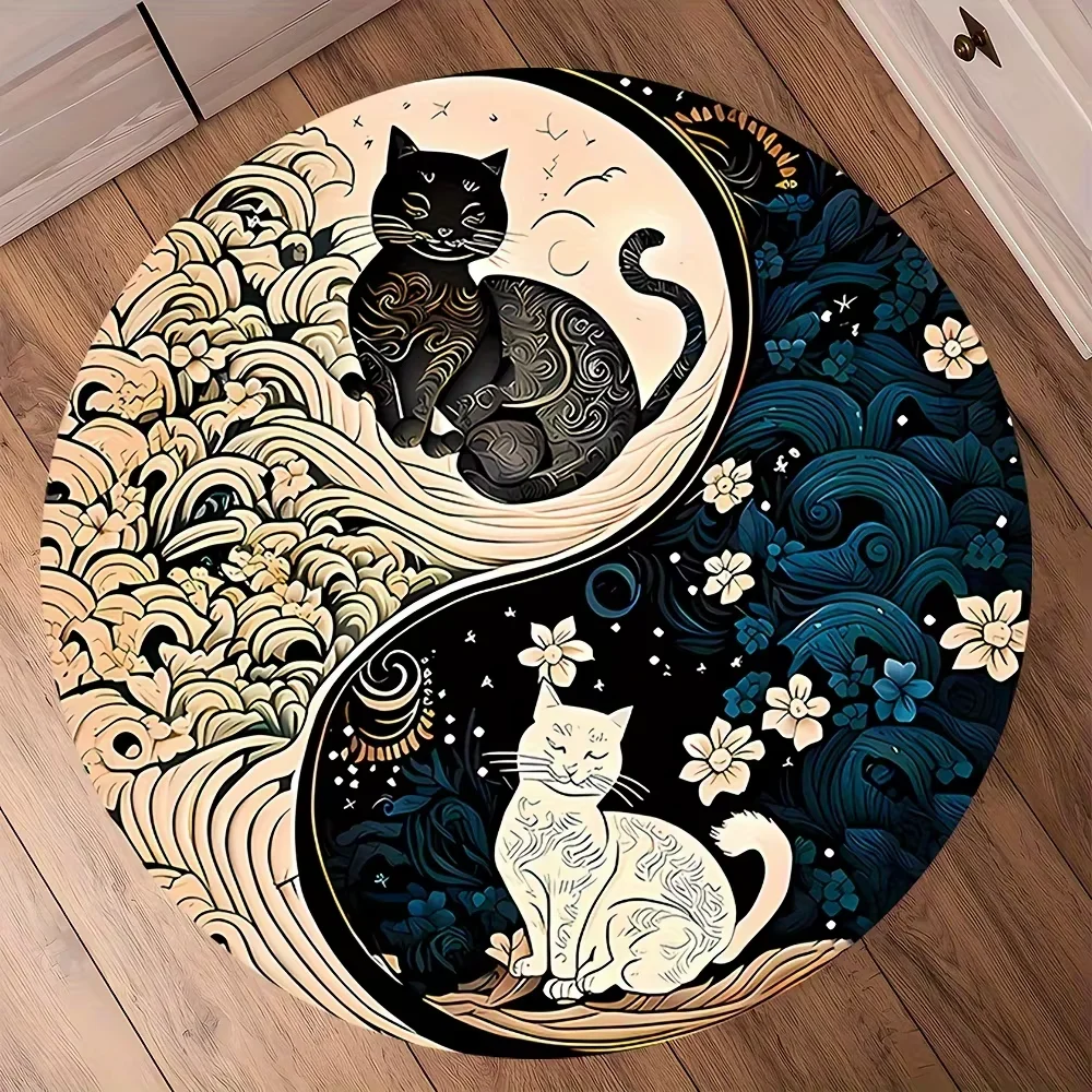 VIKAMA Yin Yang Cat Carpet Round Soft Floor Mat Study Carpet Rug For Bedroom Carpet For Live Room Large Area Rugs Home Decor - view 2