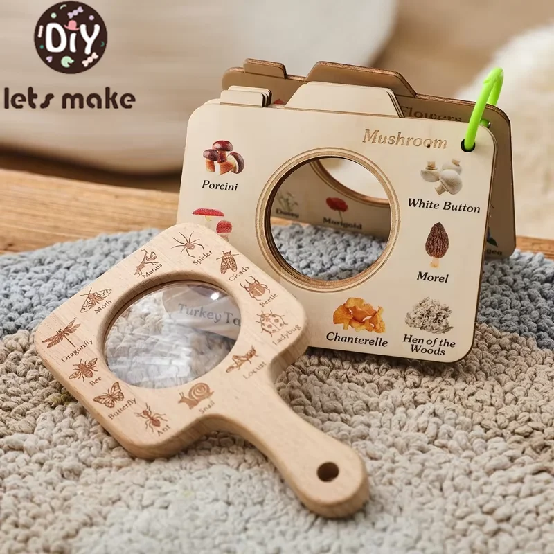Wooden High Magnifying Glass Handheld Hd Children Elementary School Reading Optical Education Toys Kid Kindergarten Small Gifts