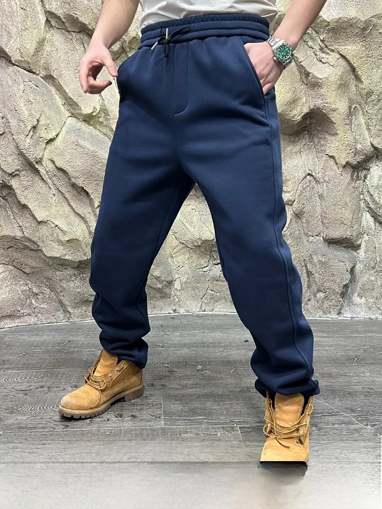 

Faionable Thiened Fce Lined Long Cotton Pants for Men Winter Warm Straight Leg Casual Trousers Pure Color Leisure Sle