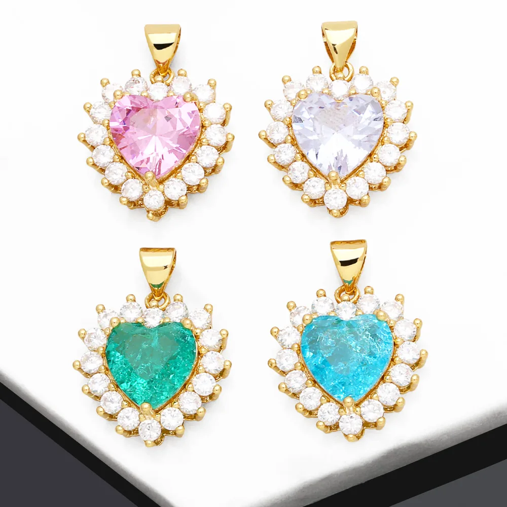 OCESRIO Multicolor Crystal Heart Necklace Pendant Copper Gold Plated White CZ Jewelry Making Supplies Wholesale Pdtb202
