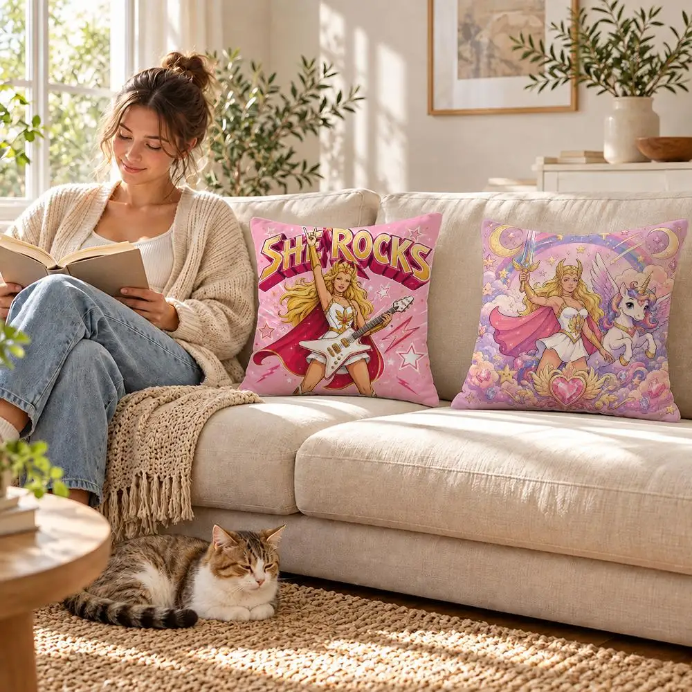 Anime She-Ra Princess of Power Cushion Cover Short Plush Pillowcase, Sofa Bedroom Home Decor, Ideal Holiday Gift