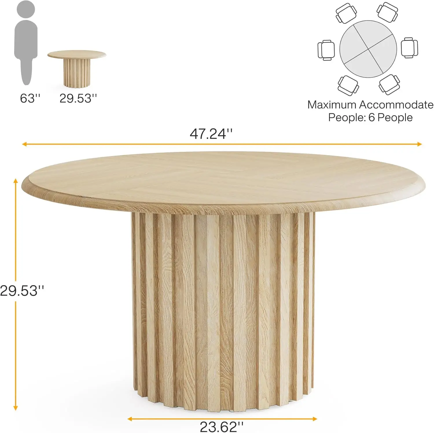 Ronde eettafel voor 4 personen, 47,24 inch boerderijkeukentafel met metalen onderstel, kleine eettafel massief hout (stoelen niet inbegrepen)