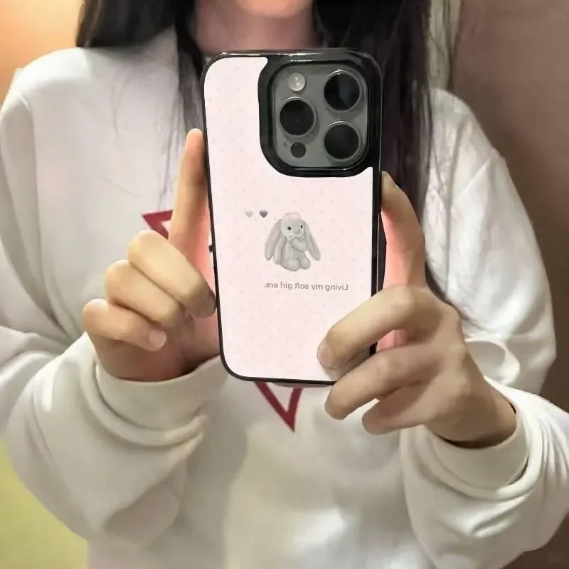 Pink Polka Dot Drooping Ear Rabbit Cartoon Cute Phone Case For iPhone 17 AIR 16 15 14 13 12 11 Pro XR XS Max 7 8 Plus Y2K Cover