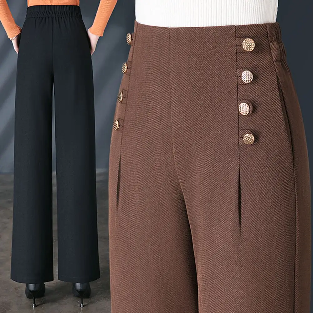 2023 New High Quality Fashion Solid Color Double Breasted Front Loose Straight Tube Pants Women's Pants Casual Commuter Pants4XL