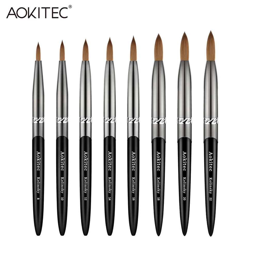 Aokitec Kolinsky Nail Art Brush Set Acrylic UV Gel Extension Pen 8pcs Nail Polish Painting Drawing Brush Kit 8-22