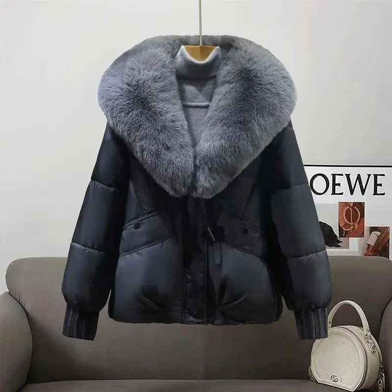2026 Winter Down Cotton Short Padded Jacket Women Parkas Fur Collar Thick Cotton Coats Clothes Black Casual Outerwear Female New