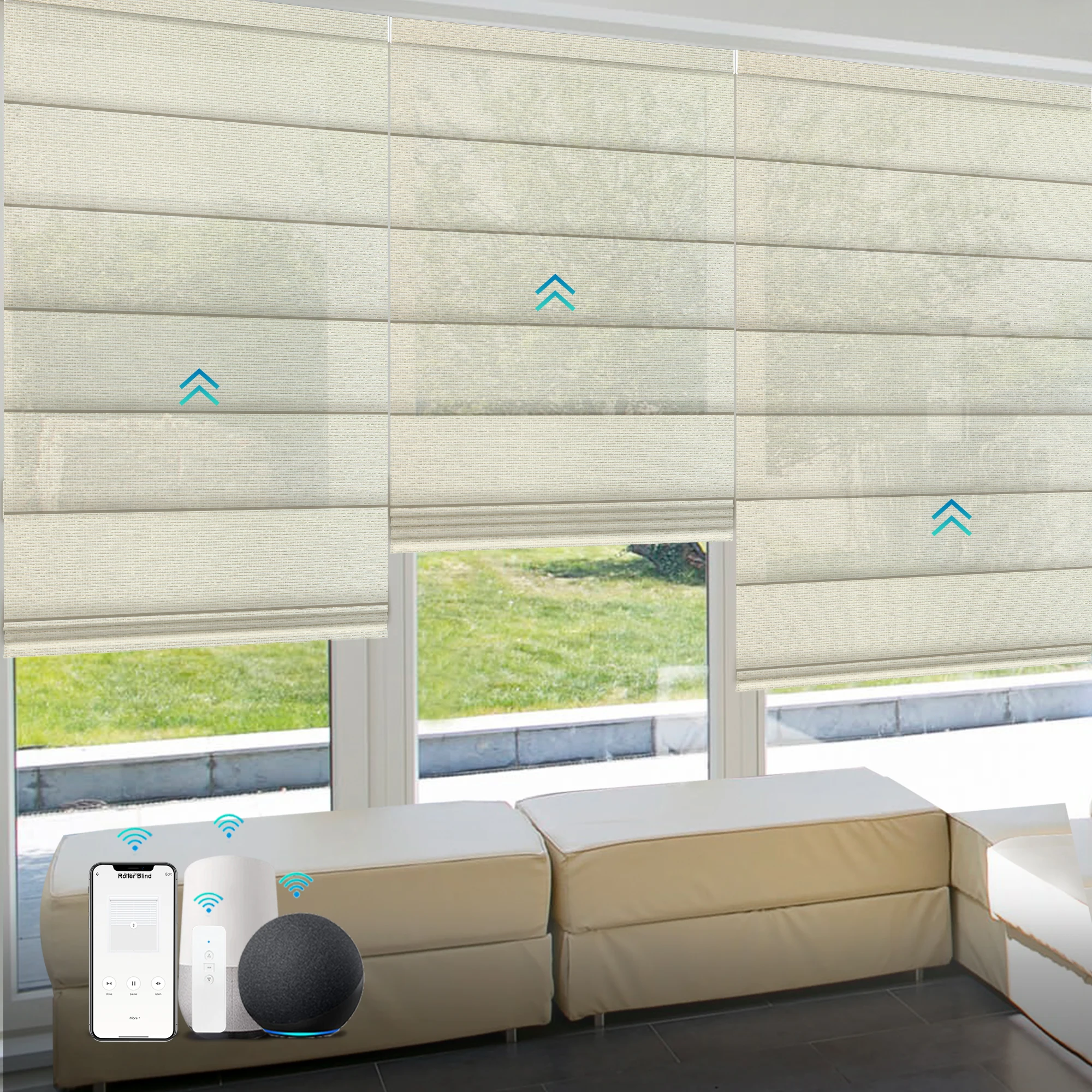 Zigbee Alexa Tuya Google Matter Electric Automatic Smart Remote Control Blackout Motorized Roller Shades Roman Blinds For Window