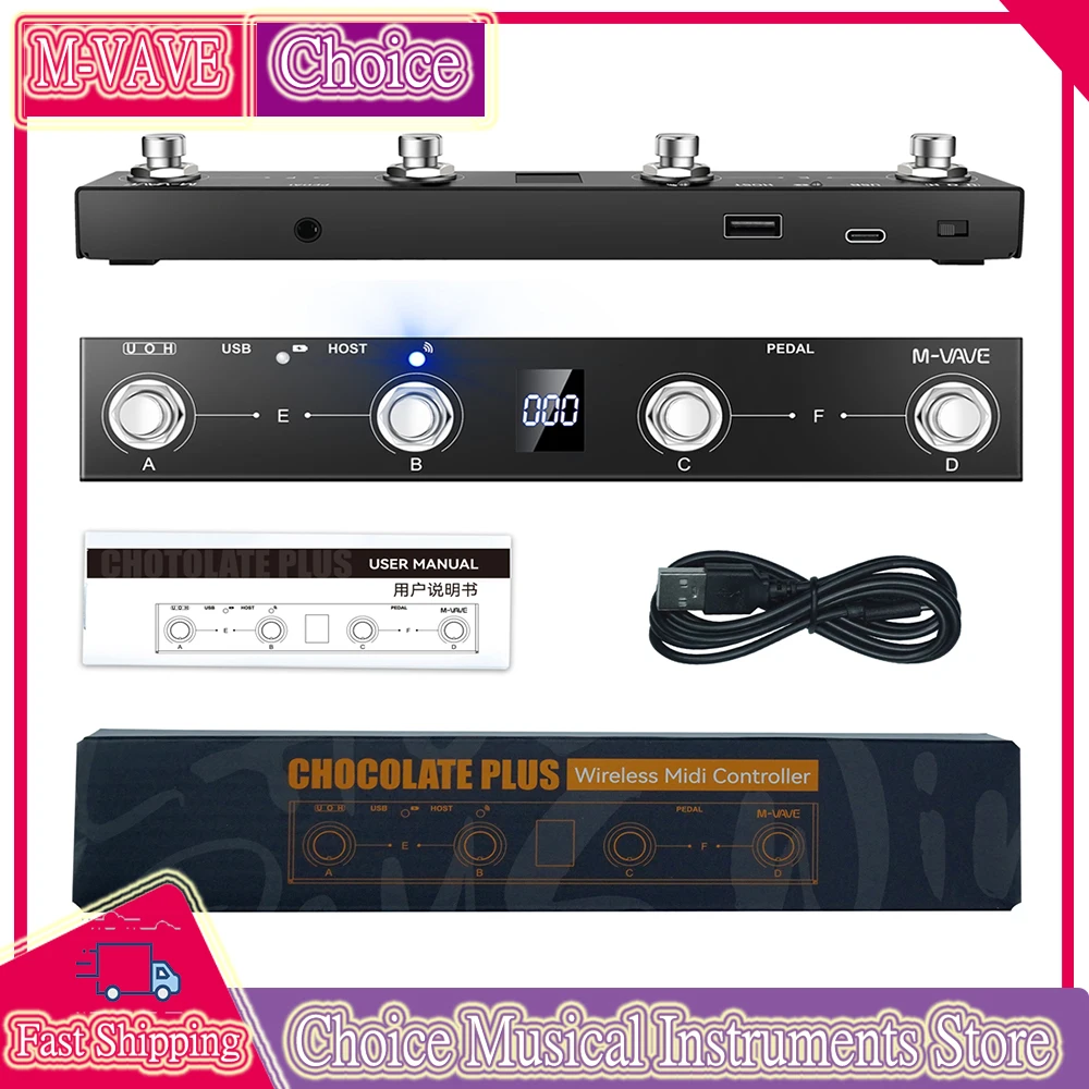 

Беспроводная MIDI-педаль M-VAVE Chocolate Plus Black с 4 кнопками, программируемая через USB/BT, 12 часов автономной работы, для DAW/видео и перелистывания страниц