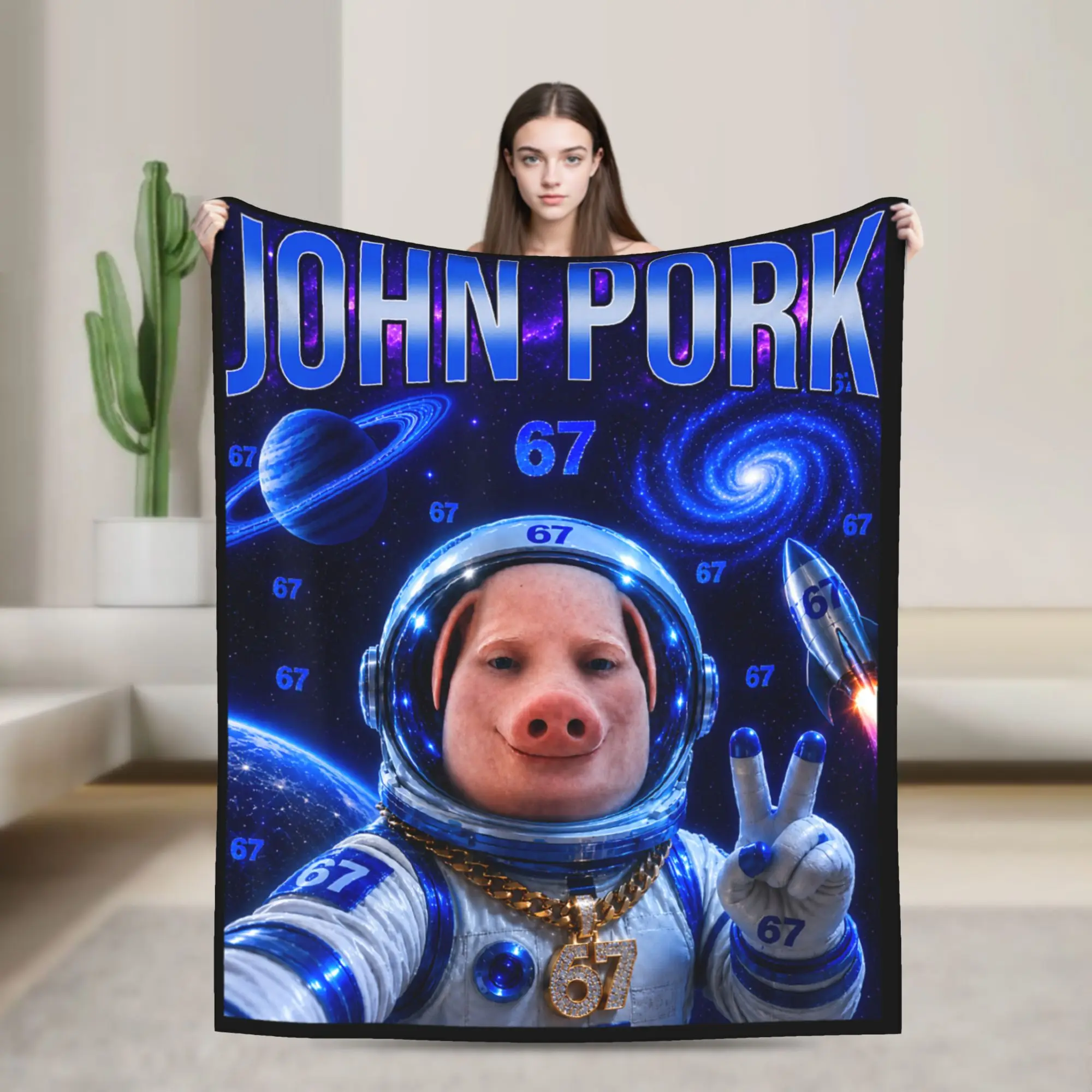 Warm Throw Blanket Travel Car John Pork 67 Astronaut Space is Calling Meme Blanket Flannel Bedspread For Sofa Home Bed Cover
