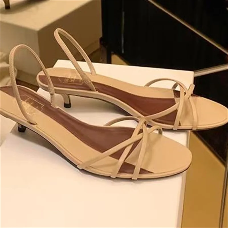 Sewing Lines Shoes for Ladies Round Toe Low Heels Mixed Colors Chassure Femme Back Strap Female Sandals PU Leather Zapatos Mujer