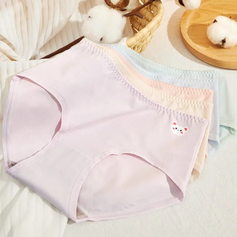 

4PCS Kids Cotton Soft Antibacterial Underwears for Girls Solid Daily Panties 7+y Young Children Thin Breathable Comfort Knickers