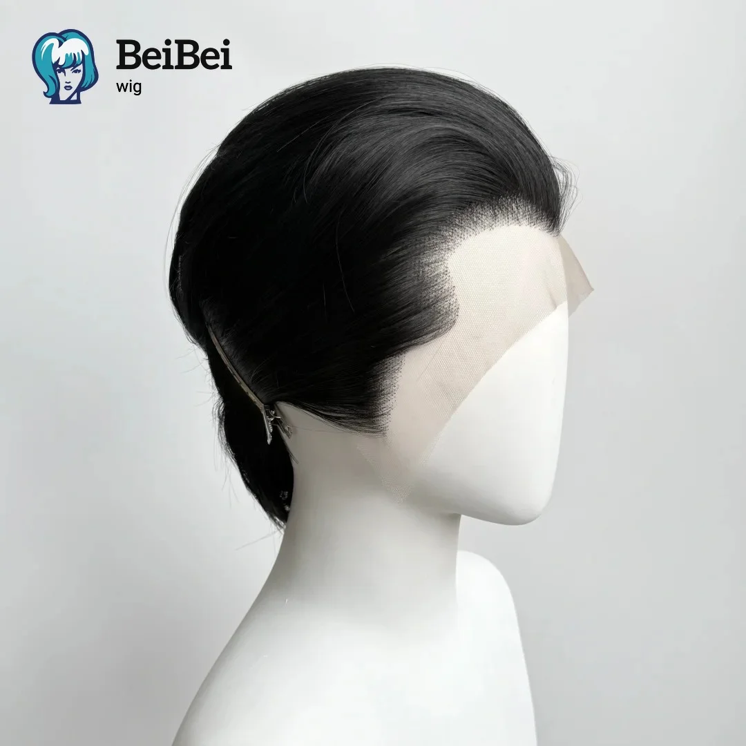 

BeiBei Black Wig Short 8Inch 13*4 Lace Front Wig for Man Sliver Blonde Synthetic Wigs Heat Resistant Fiber Hair Wig for Cosplay