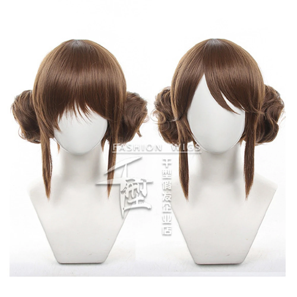 Jeu identité V Cosplay jardinière Emma Woods perruque femmes 35 cm cheveux courts avec petits pains marron Cosplay Costume perruque Perucas