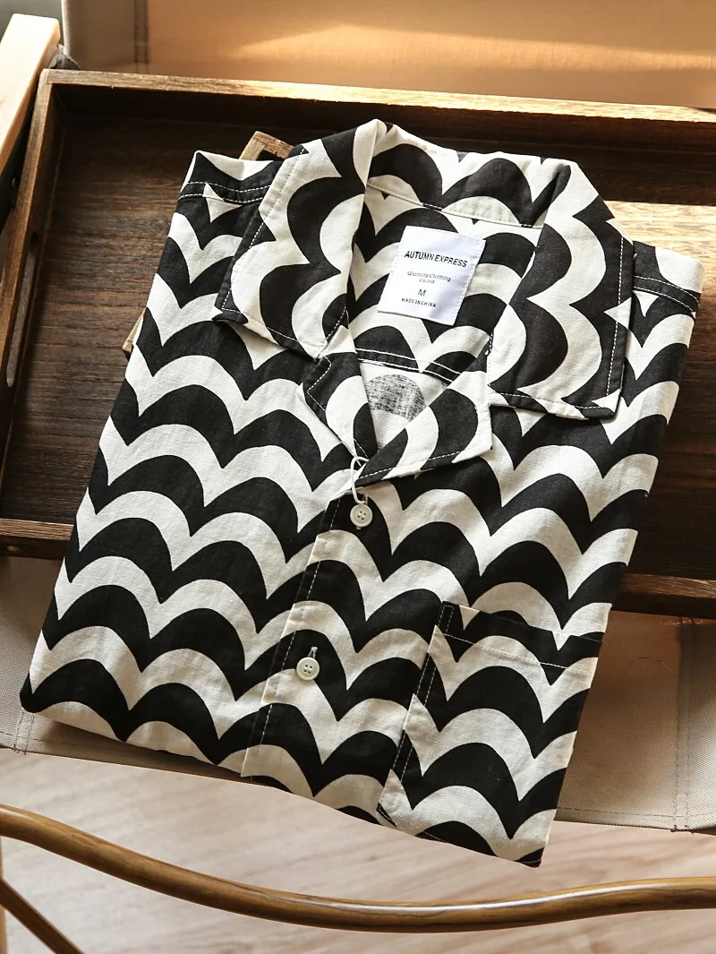 

Новая летняя мужская рубашка свободного кроя с гавайским принтом, из смесового хлопка и льна, с коротким рукавом, модная, с кубинским воротником